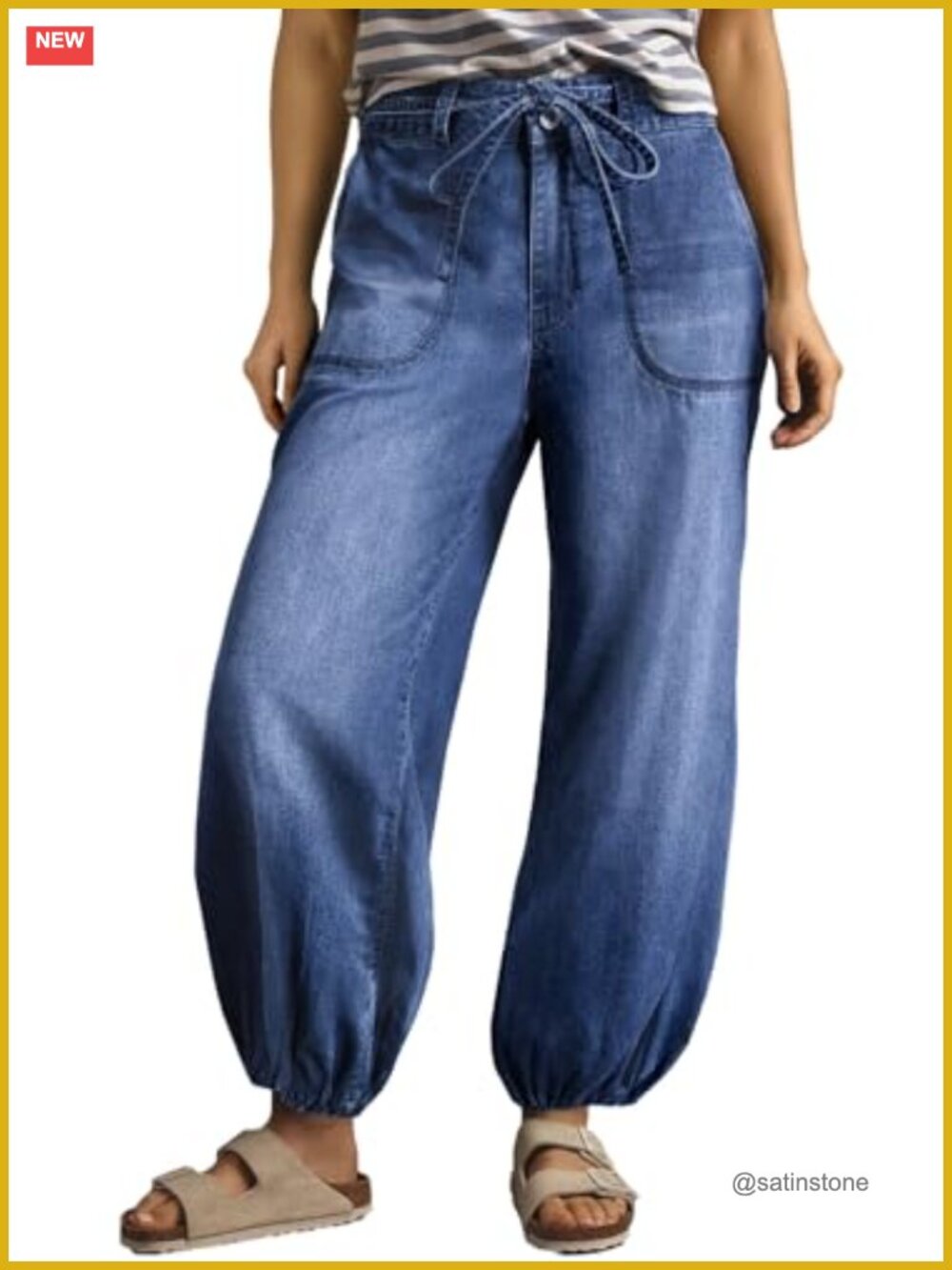 High Waisted Wide Leg Baggy Harem Jeans with Drawstring Ankle Denim Pants